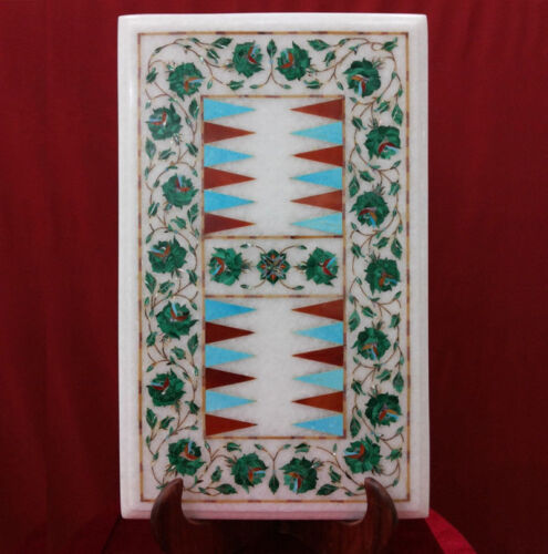 45.7cm x 30.5cm Backgammon Jeu Table Top Malachite Floral Inlay Décor Maison