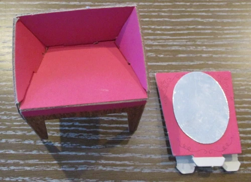 Vintage Barbie Dream House Cardboard Pink Vanity Stool & Mirror Excellent!