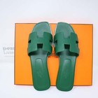 36.5 HERMES ORAN H SANDALS SLIPPERS CLASSIC Epsom Cactus Green Emerald