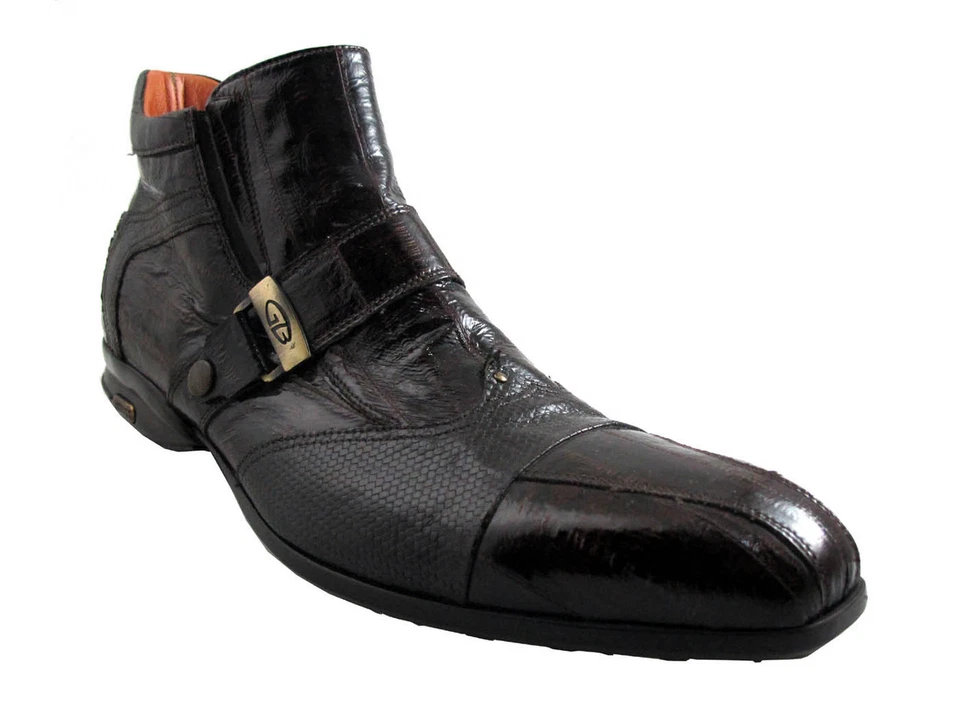 Gianfranco Butteri Men's Italian Leather Designer Eel/Lizard Boots 21403 Black a - Image 2 of 2