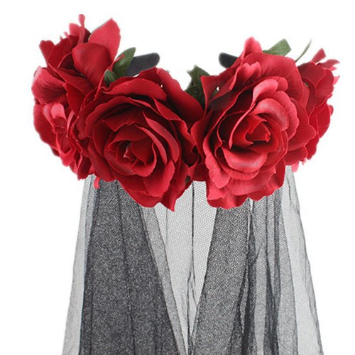 Schwarzes Blumen-Stirnband Mit Hochzeitsschleier Halloween-Kostüm-Zubehör ≌ - Bild 11 von 20
