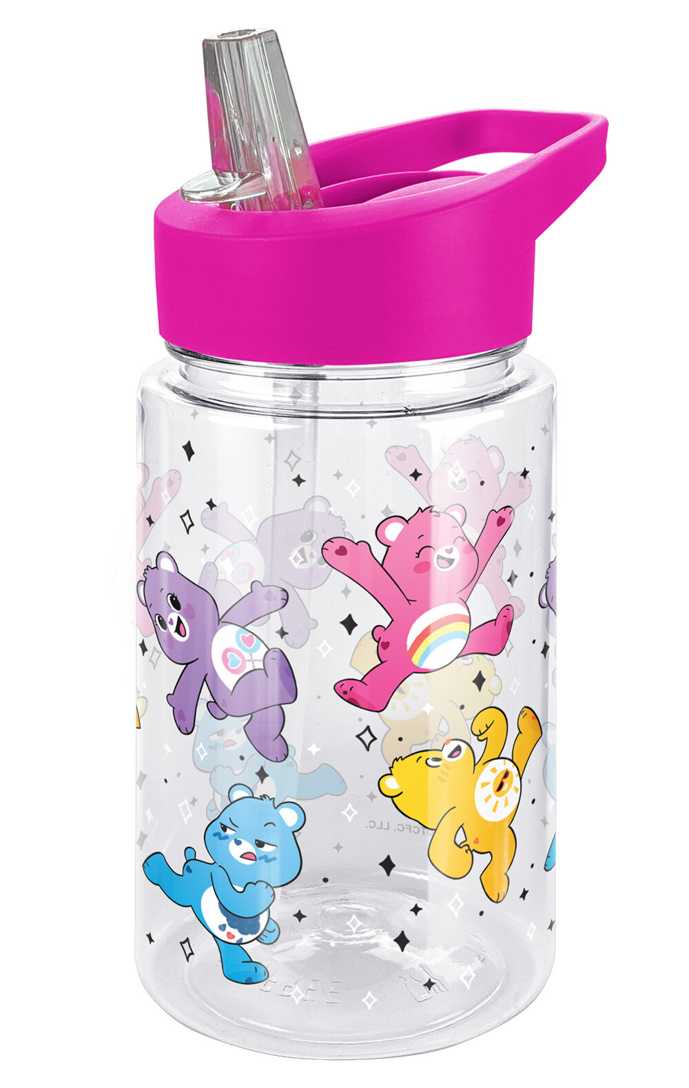 Care Bears Magical Pattern Kids Plastic Water Bottle Straw Lid Handle 12oz