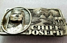 Chief Joseph Belt Buckle 3-D layered design Siskiyou 1982 3.5 x 2.25 in 6 oz VTG