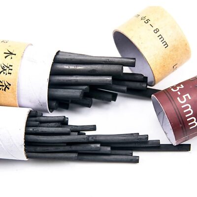 Willow Charcoal Soft Black Sketch Sticks for Drawing 3-5mm 5-8mm 50 Pack