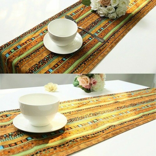 Ethnic Table Runner Boho Tasseled Edges Tablecloth Cotton Linen Table Cover Blue - Picture 8 of 16