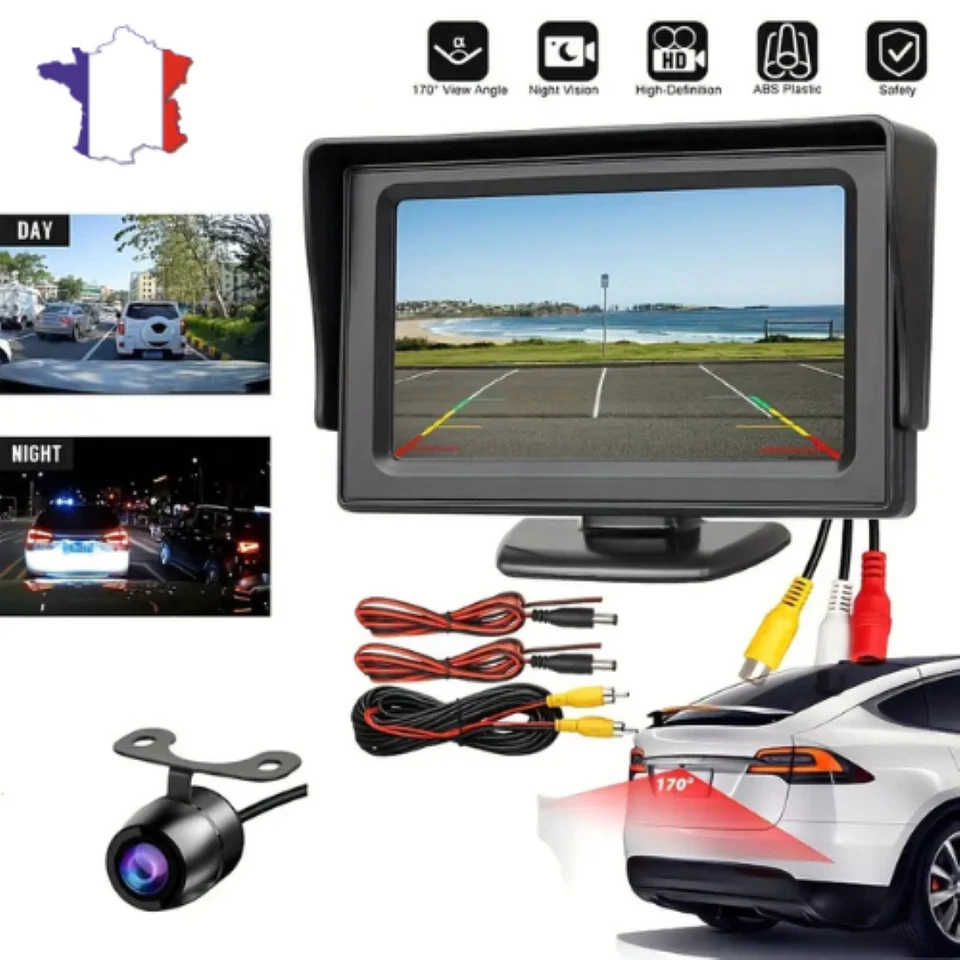 Kit caméra de recul voiture 4.3'' avec écran clair et vision nocturne Universel - Photo 1/4