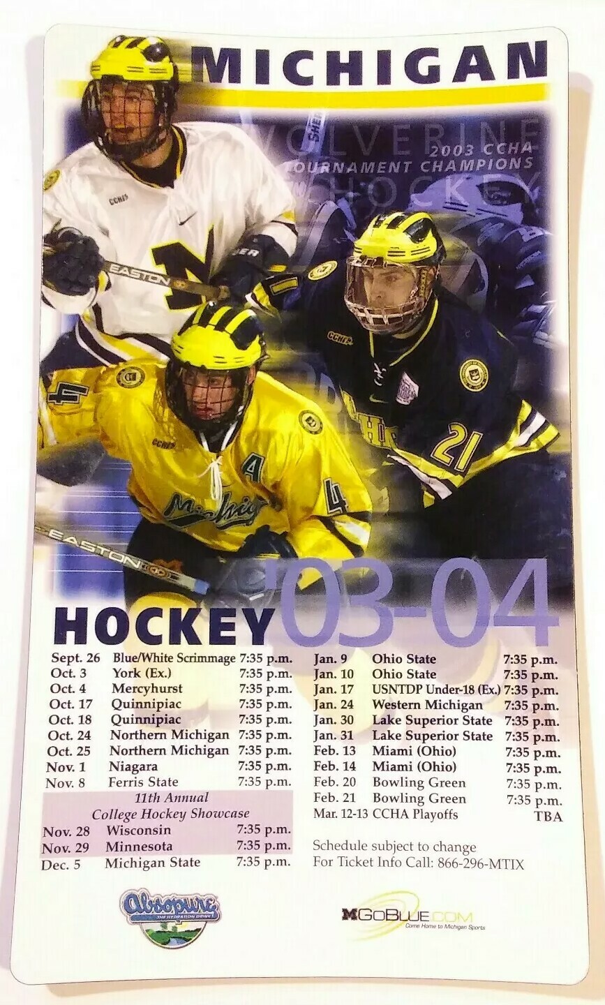 200304 Michigan Wolverines Hockey Schedule eBay