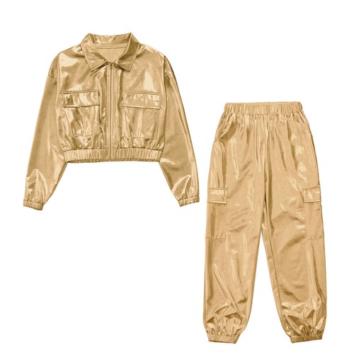 Unisex Kids Dancewear Ballroom Sweatsuit Shoot Outfits Athletic 2 Piece Set Top - Picture 22 of 143