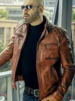 Vintage Brown Men s Biker Jacket Quilted Cafe Racer Real Lamb Leather Motorcycle