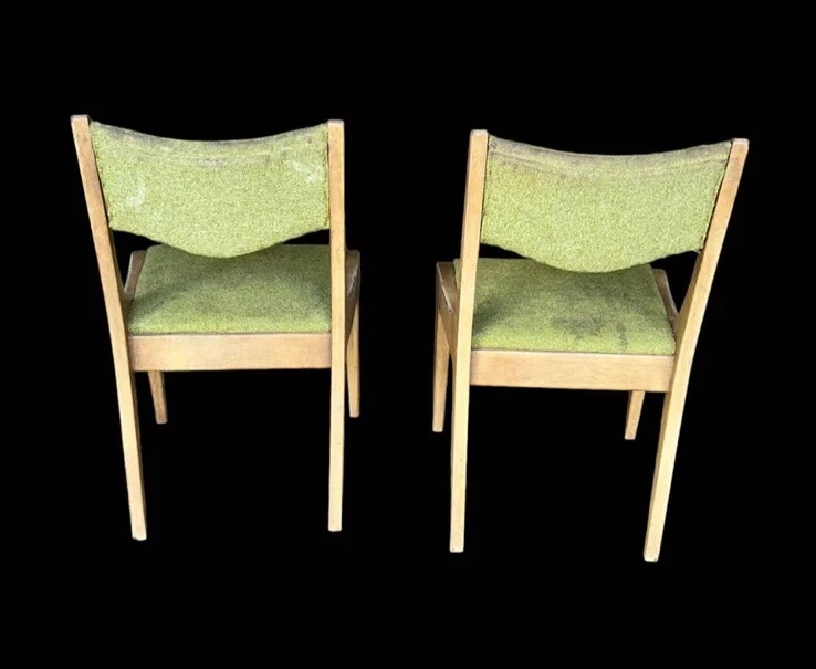 Sillas de comedor Drexel Dateline Mid Century madera rubia tapicería verde original Foto 2 de 4