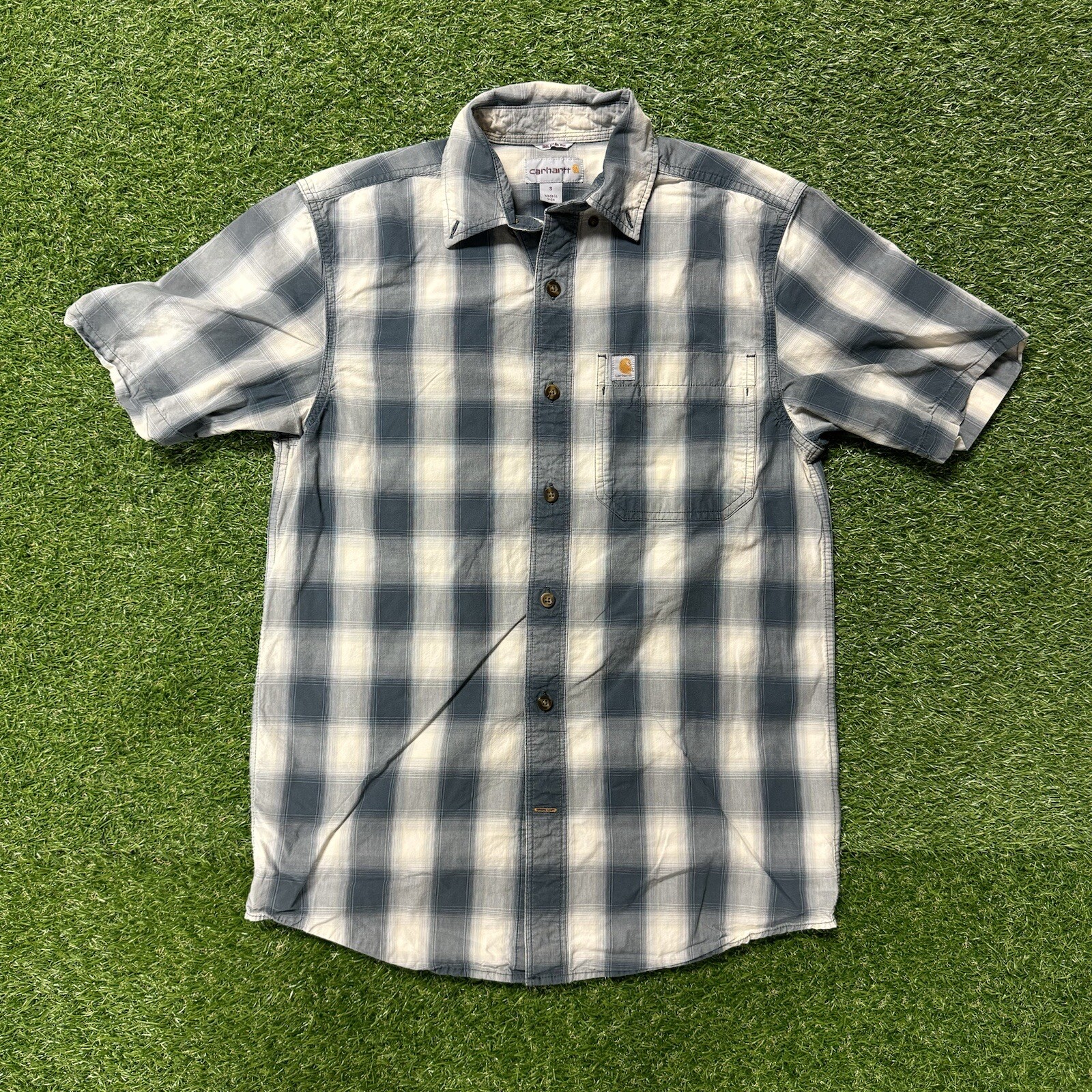 Carhartt Button Up Shirt Mens Small Plaid Short Sleeve