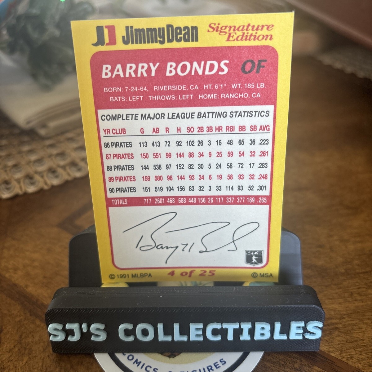 BARRY BONDS - 1991 JIMMY DEAN SIGNATURE EDITION - CARD # 4