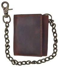 Hunter Brown RFID Blocking Genuine Leather Men's Biker Chain Trifold Wallet