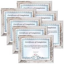 8.5x11 Picture Frame Distressed White Certificate Frames Wall Tabletop Displa...