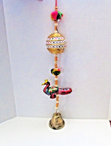 India Wooden Carved Peacock  Hanging Door Bell