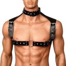 Men's Body Chest Harness Belt, Adjustable Faux Patent Leather Neck Collar Choker