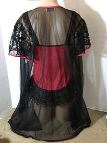 M Vtg TOSCA Lingerie Camisole Top Nylon SHEER FLORAL Lace Red Black Chiffon Robe