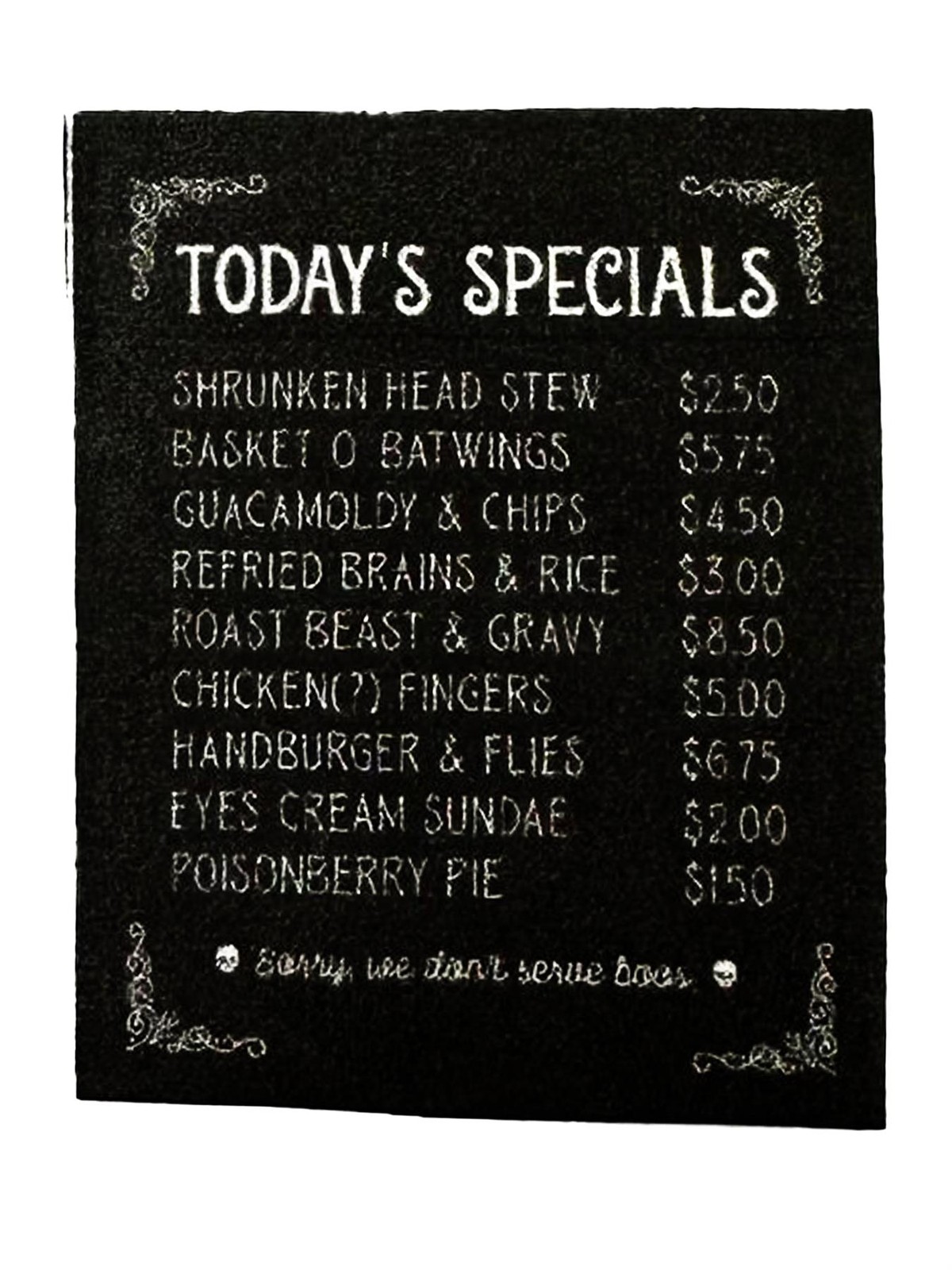 Dolls House Halloween Restaurant Specials Food Menu 1:12 Cafe Diner Accessory