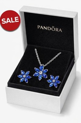 Authentic PANDORA Sparkling Blue Herbarium Necklace & Earrings Set w/ Box SALE!!