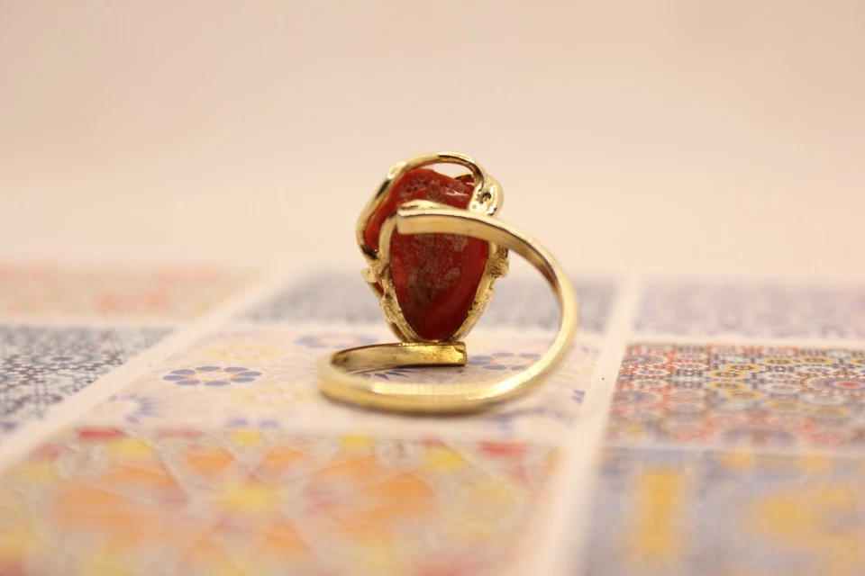 ANELLO ARGENTO DORATO SPOLA CORALLO ROSSO MM 14X10 MIS 13 REGOLABILE EXPLOIT - Immagine 4 di 4