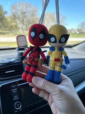 Handmade Crochet Superhero Car Charm, Cute Couple Hanging Ornament, Gift for Him