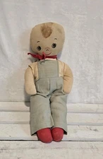 Vintage 1940s? Handmade Boy ragdoll 15 in.  fair condition