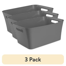 Large Plastic Storage Bins 3 Pack Open Organizer Basket with Handles Grey Cloth