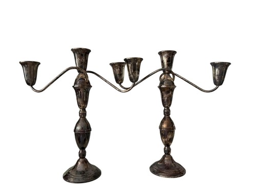 PAIR RAIMOND 925 STERLING SILVER 11 3/4" 3 ARM WEIGHTED CANDELABRA CANDLESTICKS - Picture 7 of 14