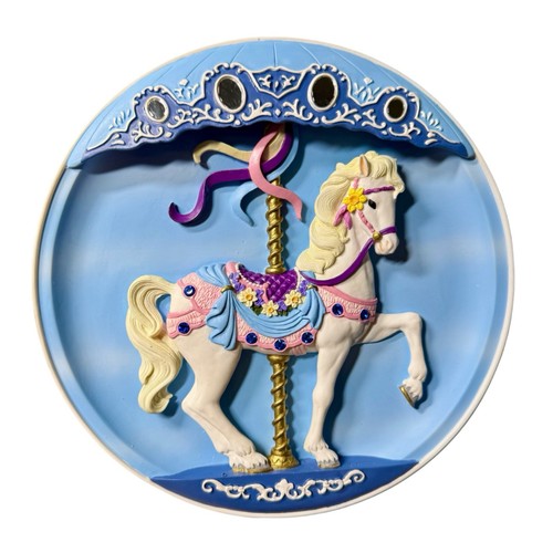 Sweet Carousel Vtg 90'S RHODES STUDIOS Sweet Stander Carousel Horse MUSICAL Wall Hang ...