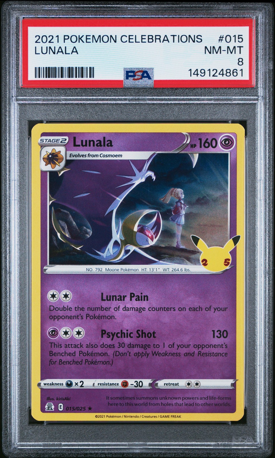 2021 POKEMON CELEBRATIONS #015 LUNALA PSA 8