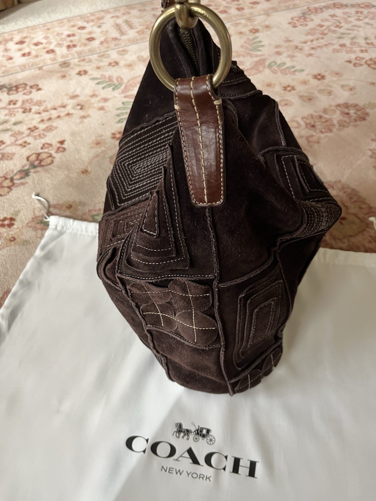 COACH Large Brown Suede Leather Patchwork Mosaic … - image 5