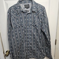 Gibson Men's Long Sleeve Multicolor Aztec Print Western Large Blue Pearl Snap