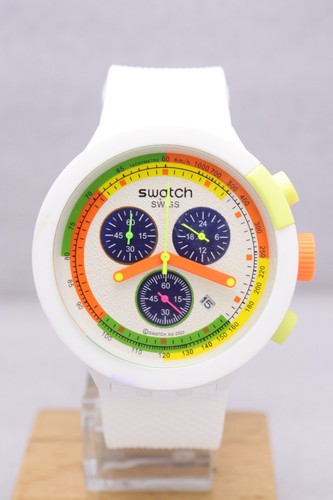 Swatch Swiss Big Bold Checkpoint White Chronograph Men's Quartz Wristwatch.