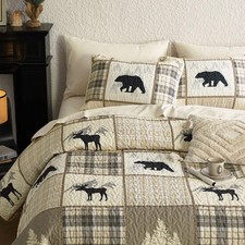 Rustic Quilt Set,Reversible Lightweight Bedspread Coverlet,3 Pieces, Tan Cream