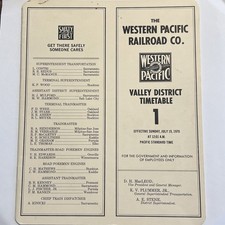 Western Pacific Railroad Company Timetable #1 Valley District 1970 Vintage