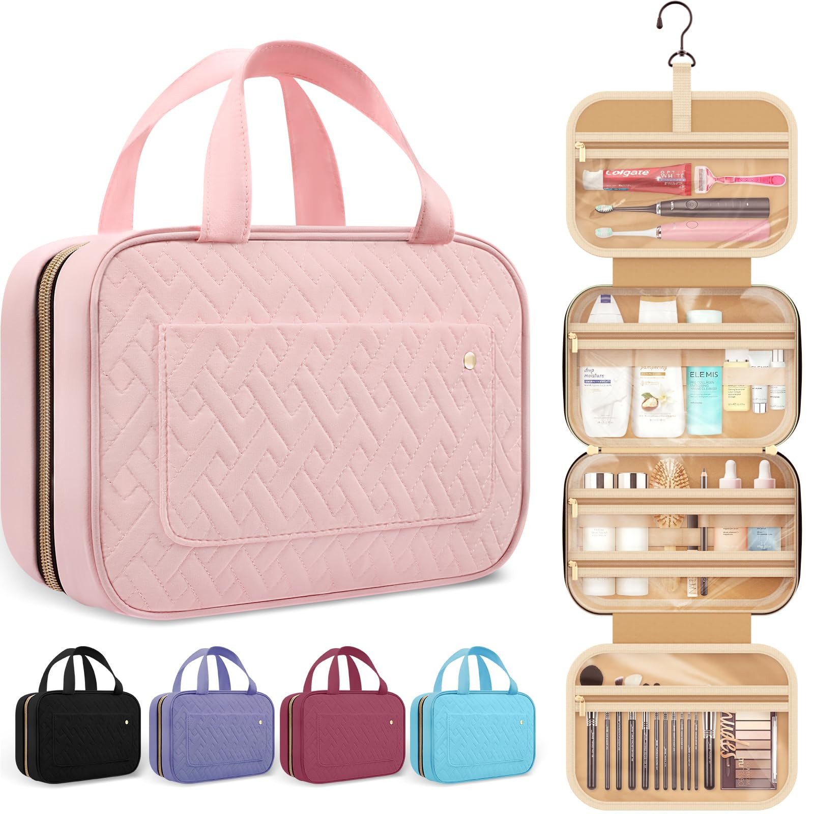 Hanging Travel Toiletry Bag for Women - Portable Cosmetic Organizer Case