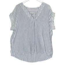 Rails XL Womens Nala Top Blue Iris Stripe V Neck Short Sleeve Linen Blend