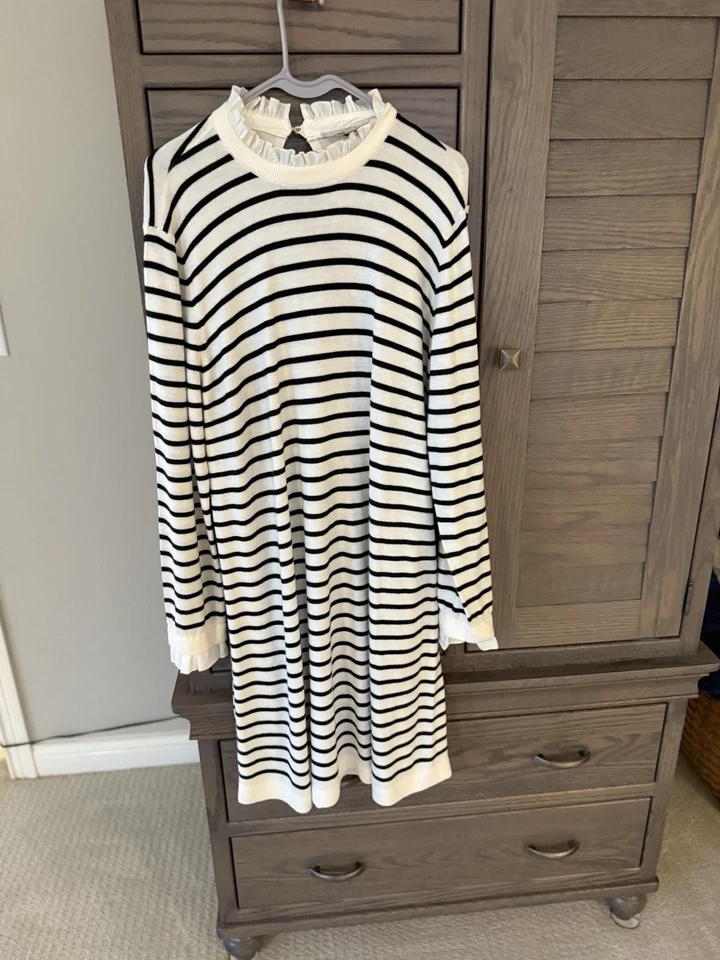 Vestido de punto a rayas blanco y negro manga larga marca Loft para mujer XL Foto 4 de 4