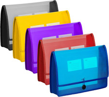 5Pack A4 Plastic File Wallet Envelope Expanding File Folder Document