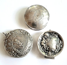Antique Art Nouveau American Sterling Silver Lot of 3 Snuff Boxes.