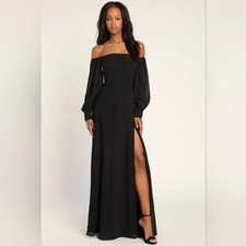 Lulus Size 1X Feel the Romance Black Off The Shoulder Long Sleeve Maxi Dress