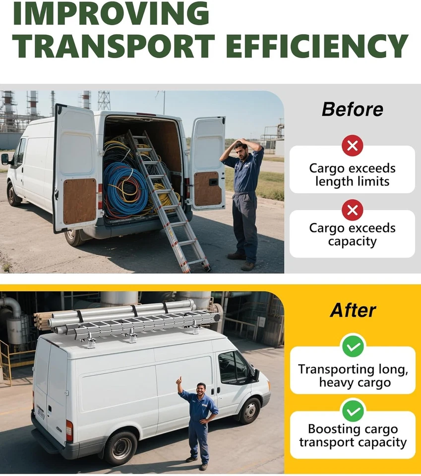 Baca de techo para furgoneta de 63" de 2/3 barras apta para Ford Transit, Ram ProMaster, Nissan NV, regalo Foto 4 de 4