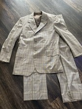 Oxford Clothes Men's Plaid Double-Breasted 2 Piece Suit Peak Lapel Flat Front