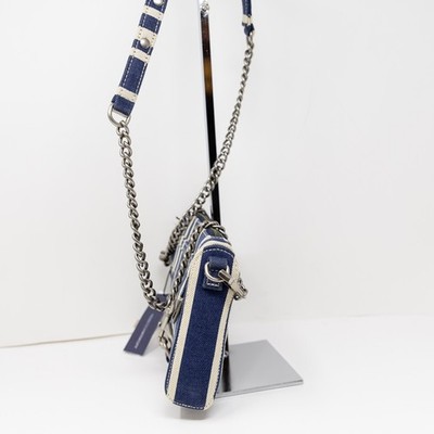 NEW Rebecca Minkoff Mini MAC Navy Blue White Stripe Print Canvas
