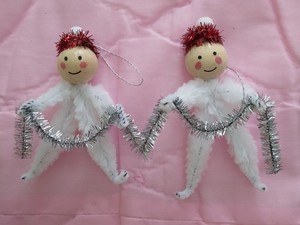 Handcrafted Garland Elves Christmas Ornaments - lot of 2