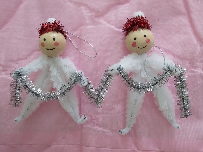 Handcrafted Garland Elves Christmas Ornaments - lot of 2