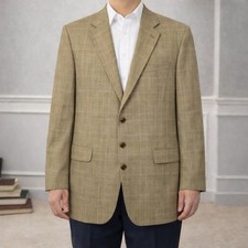 Vintage Brooks Brothers 3 Button Sport Coat 44L Brown Tan Plaid Wool Blazer