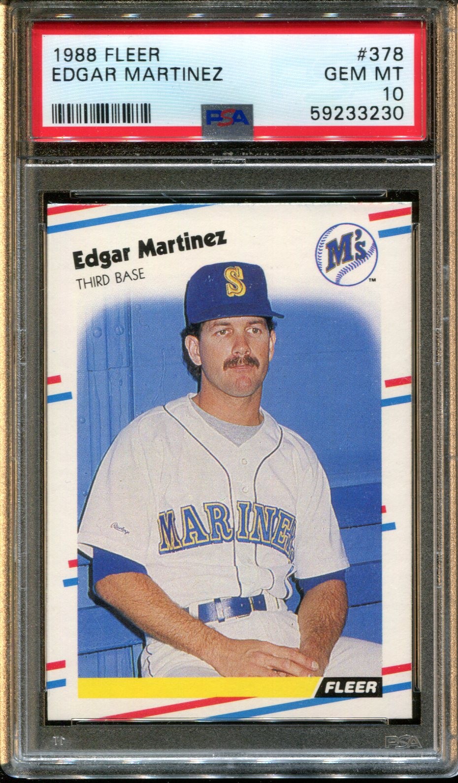 1988 FLEER #378 EDGAR MARTINEZ RC MARINERS HOF PSA 10