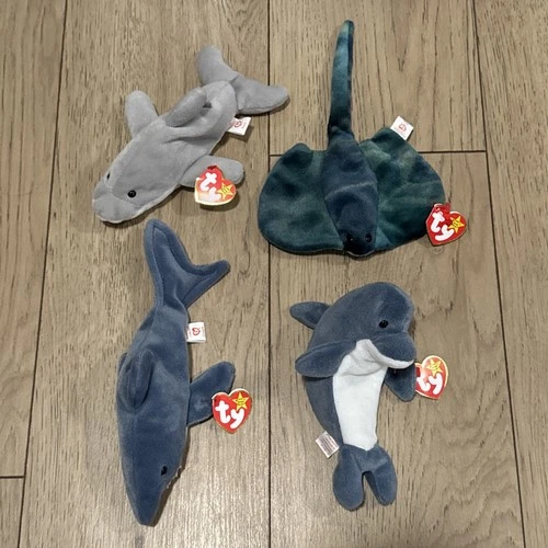 Lot Of 4 Ty Vintage Beanie Babies Flash Sting Crunch Echo With Both Tags