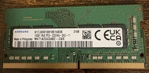 Samsung 937438-852 Rev F.00 16GB PC4-3200AA-SA2-11 Laptop RAM M471A2G43AB2-CWE